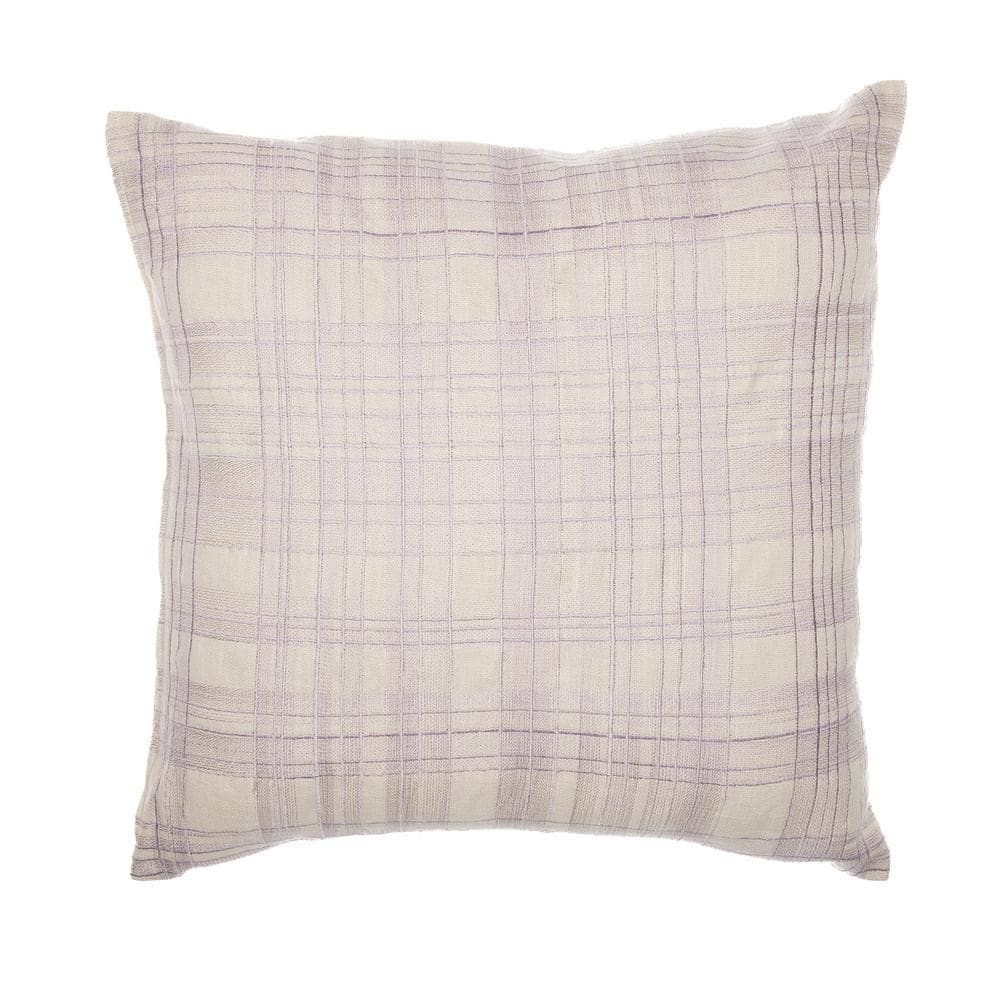 Ivory and Lilac Hand-Woven Cotton Blend Throw Pillow