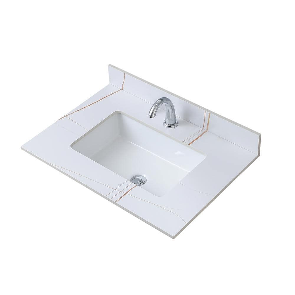 31 in. White Engineered Stone Rectangular Undermount Sink Vanity Top