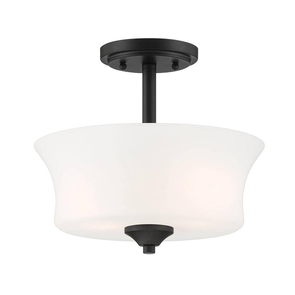 Bronson Transitional 12" Matte Black Semi-Flush Mount with Frosted Glass