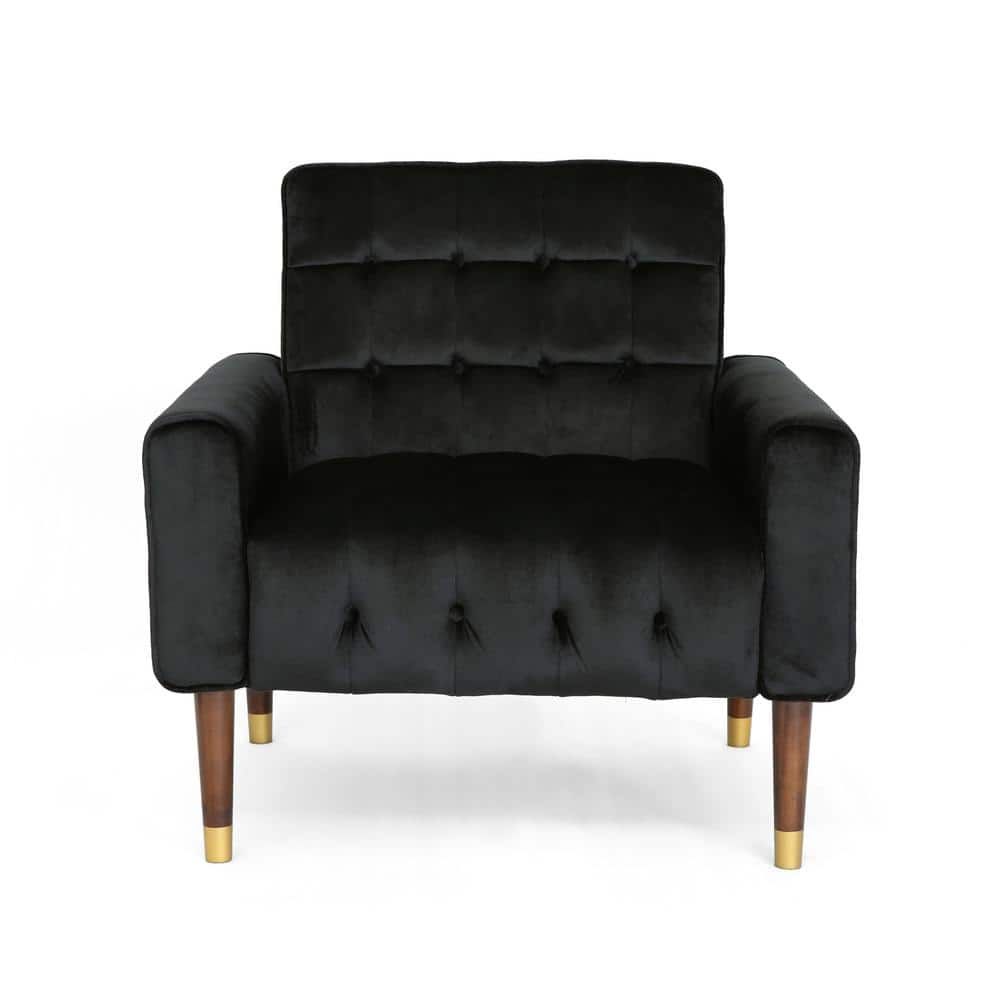 33" Raisin Black Velvet Tufted Accent Chair with Espresso Wood Arms