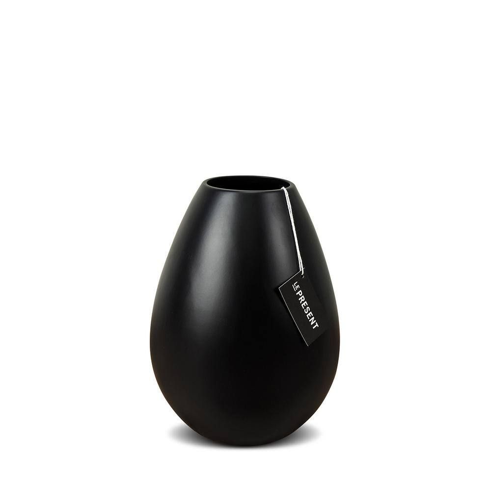 Drop Wide 8.6" Black Matte Medium Ceramic Vase