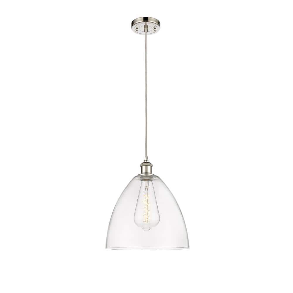 Ballston Sleek 14.75" Mini Pendant in Polished Nickel with Glass Shade