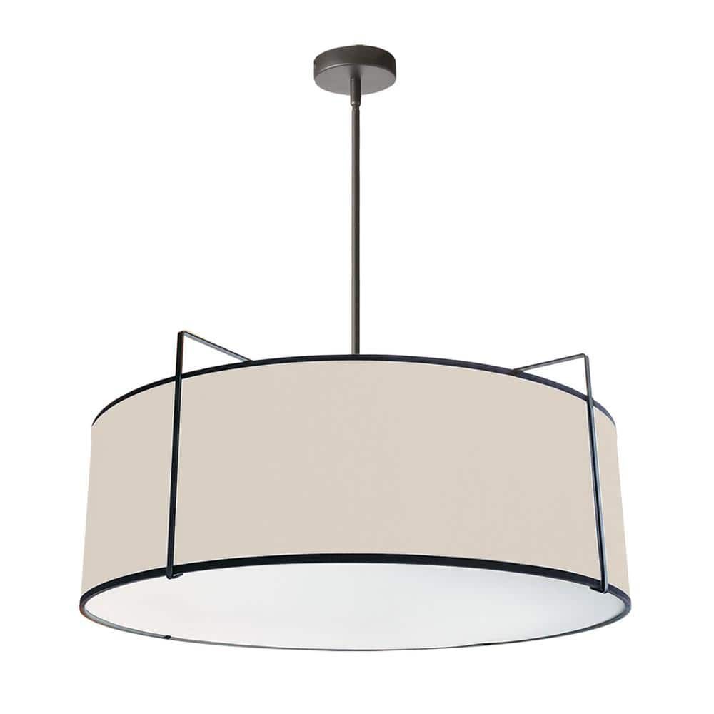 Modern Black Drum Pendant Light with White Shade