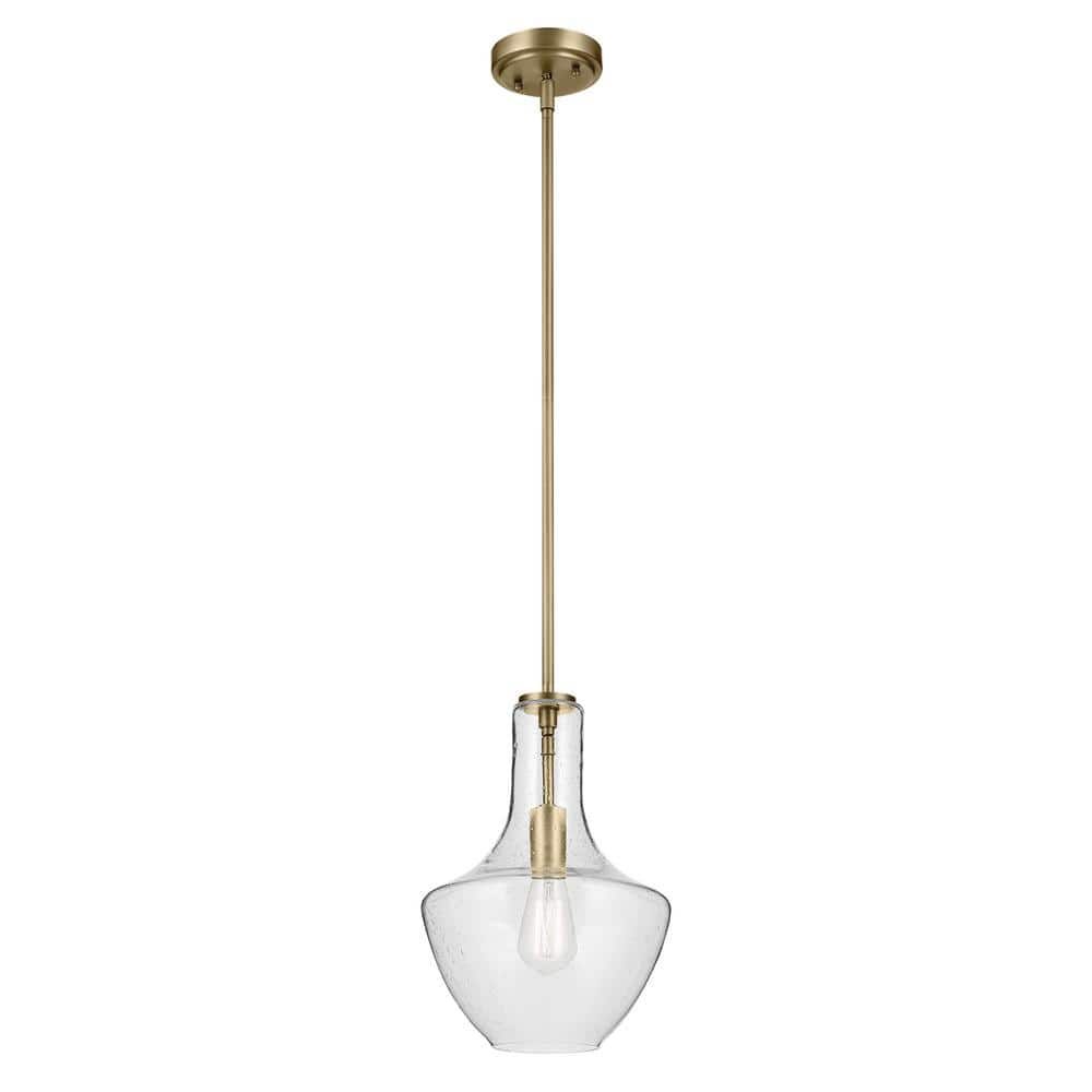 Natural Brass Mini Pendant with Clear Seeded Glass Shade