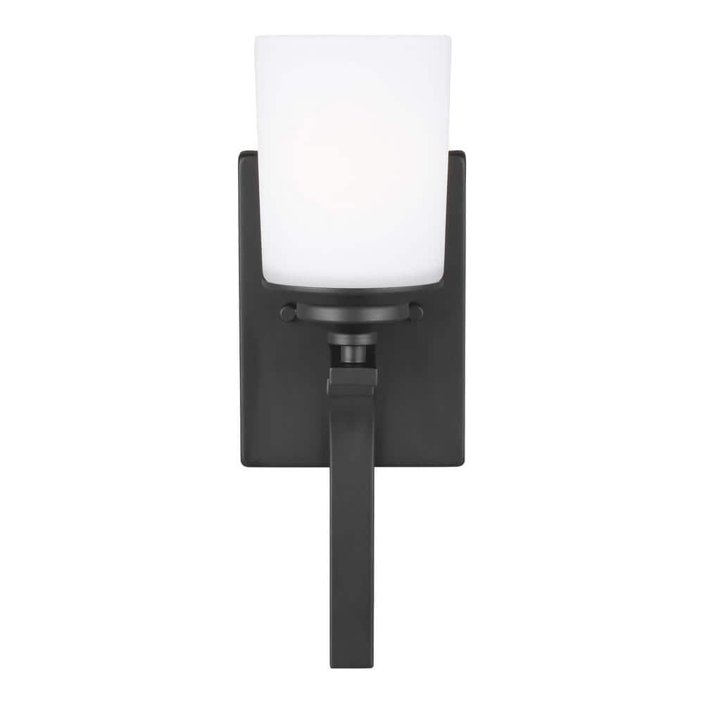 Midnight Black LED Wall Sconce with Etched Glass Shade