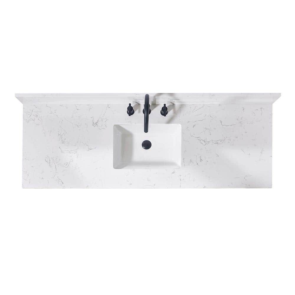 Trento 61 in. White Composite Vanity Top with Rectangular Sink