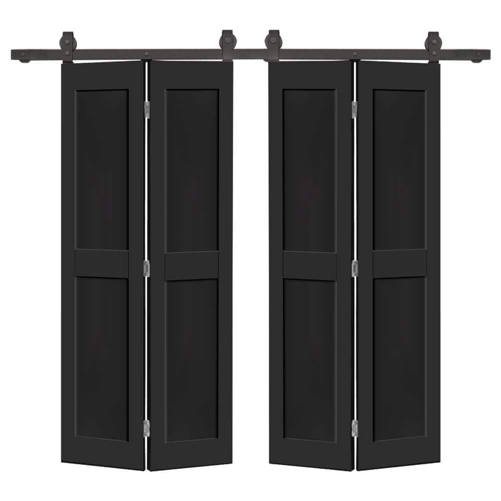 Black Composite Double Bi-Fold Door with Barn Door Hardware Kit, 44" x 80"