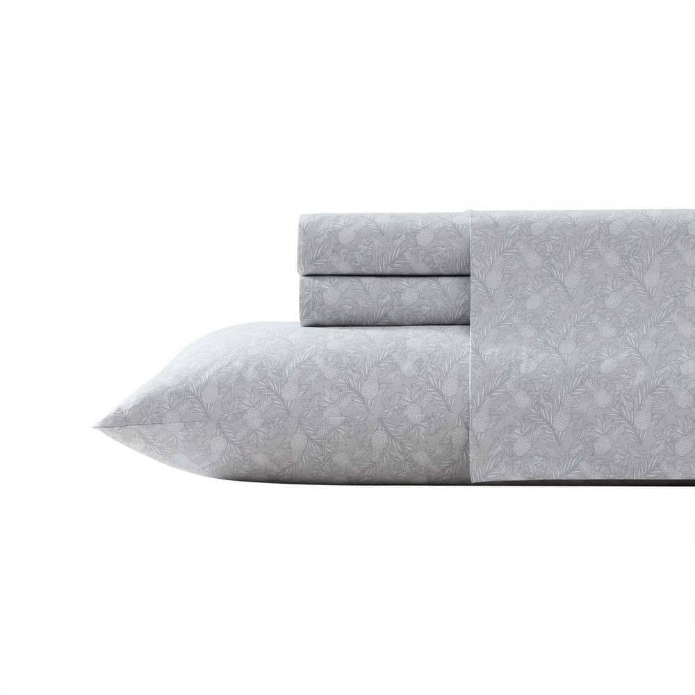 Gray Pineapple Print Cotton Percale Queen Sheet Set