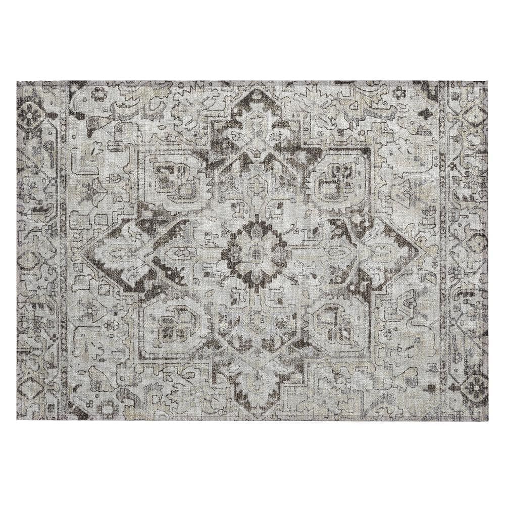 Ivory and Gray Synthetic Oriental Washable Area Rug 1'8" x 2'6"