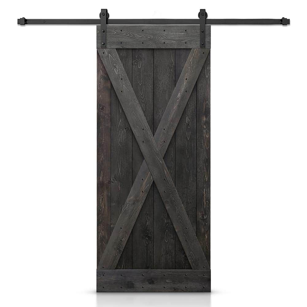Charcoal Black Pine Wood Sliding Barn Door with Hardware Kit
