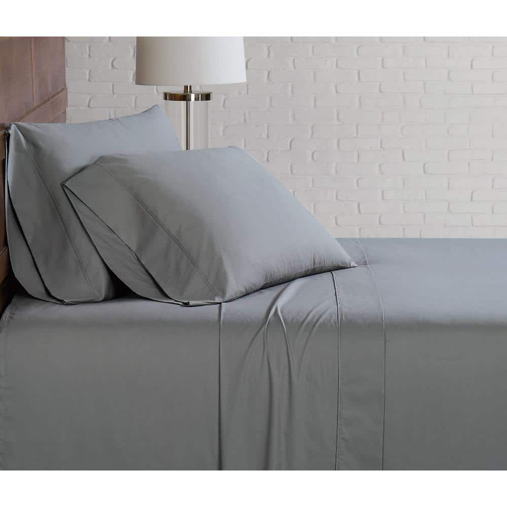 Gray Full Cotton Percale Sheet Set with Pillowcases