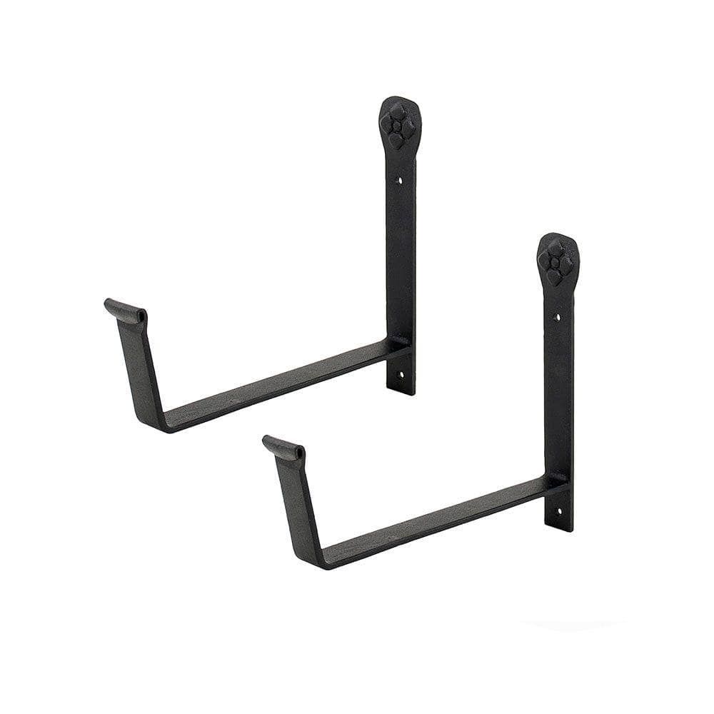 Black Wrought Iron 8-Inch Wall-Mount Flower Box Brackets