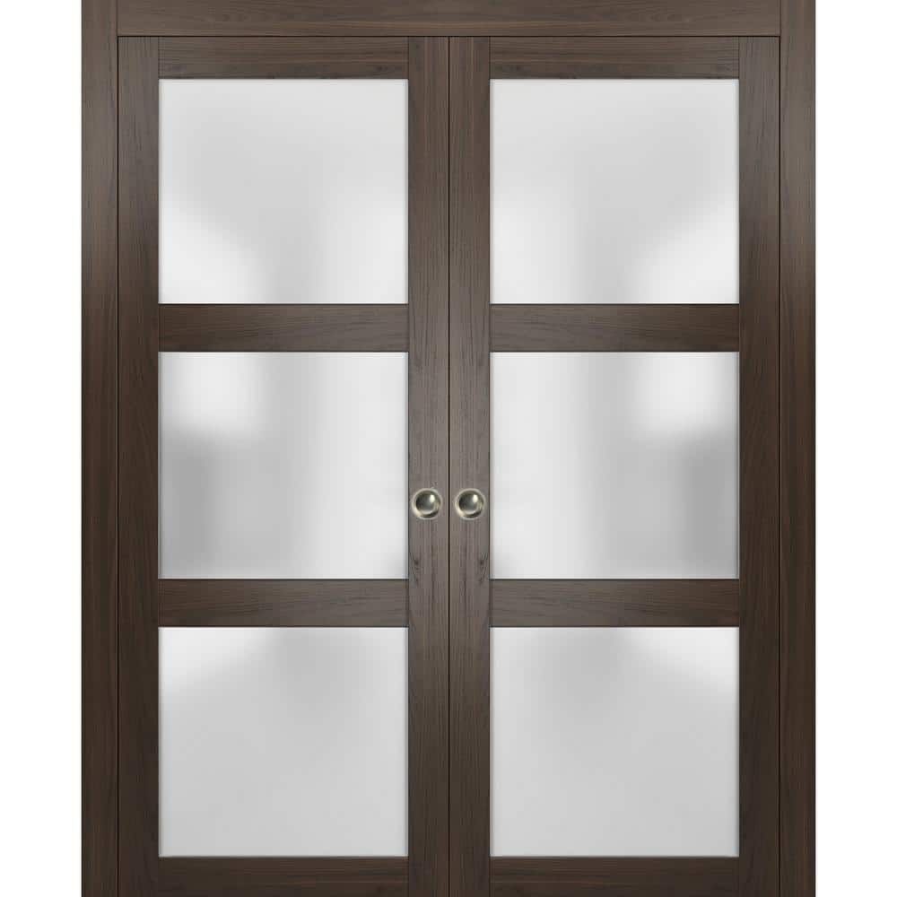 56 in. x 84 in. Chocolate Ash Solid Wood Double Pocket Door