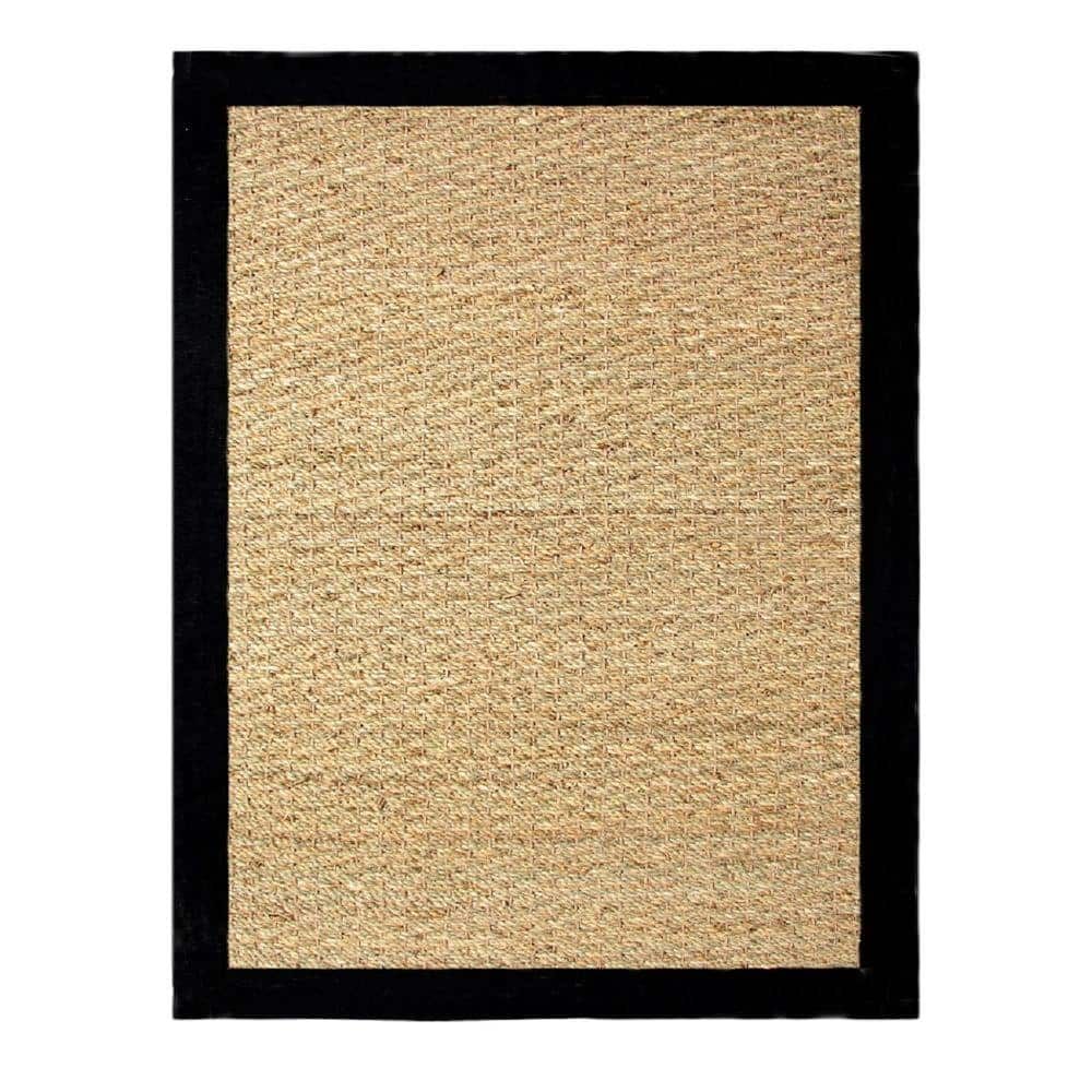 Natural Seagrass Area Rug with Black Cotton Border, 5'x7'