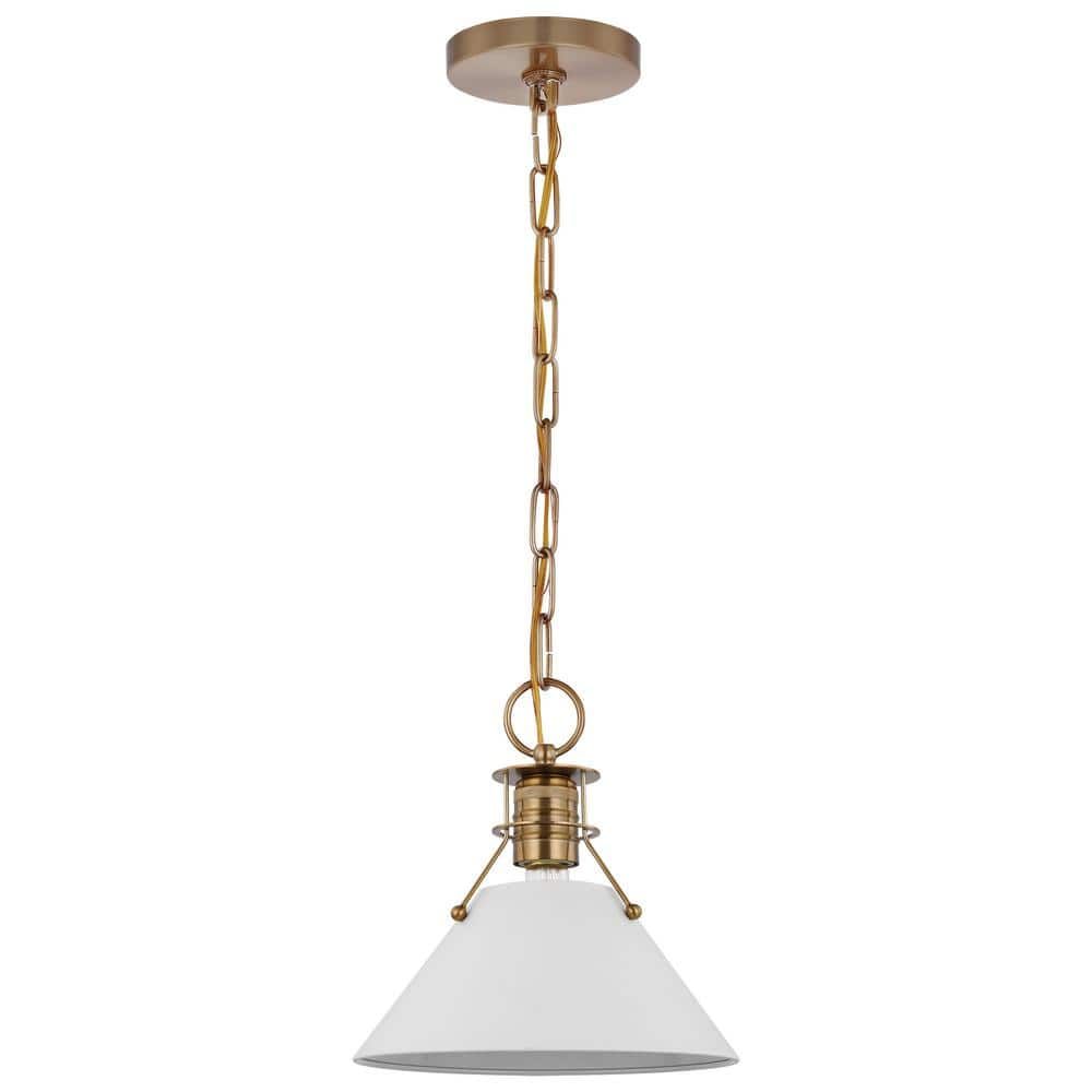 Outpost Matte White & Burnished Brass 9.75" Pendant Light