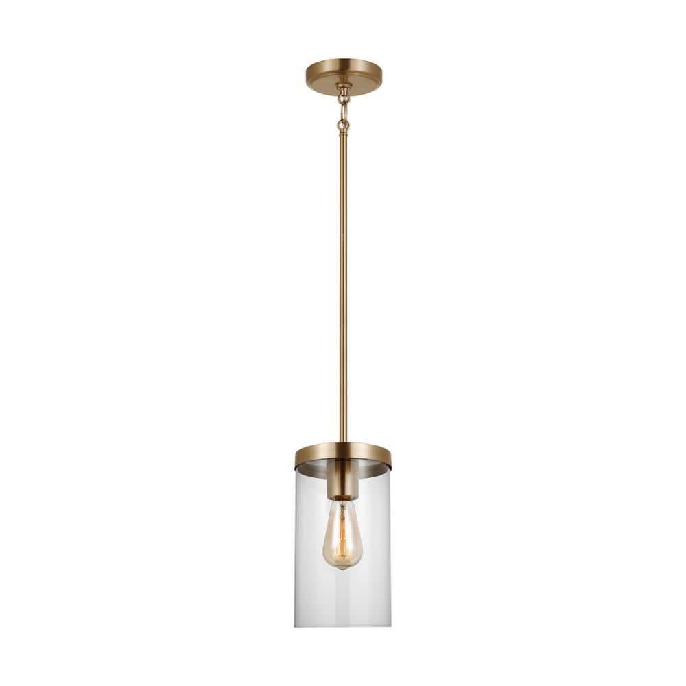 Zire 6" Satin Brass and Clear Glass Pendant Light