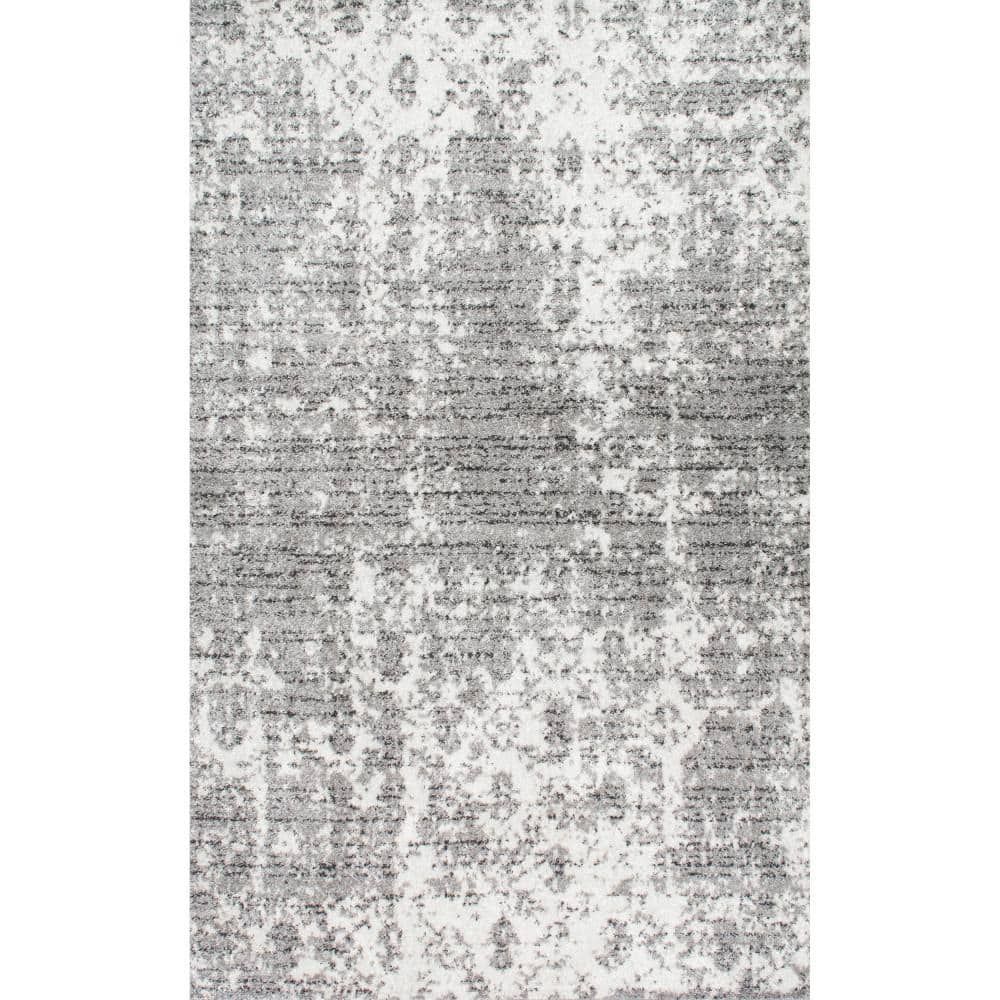 Gray Abstract 9' x 12' Stain-Resistant Synthetic Area Rug