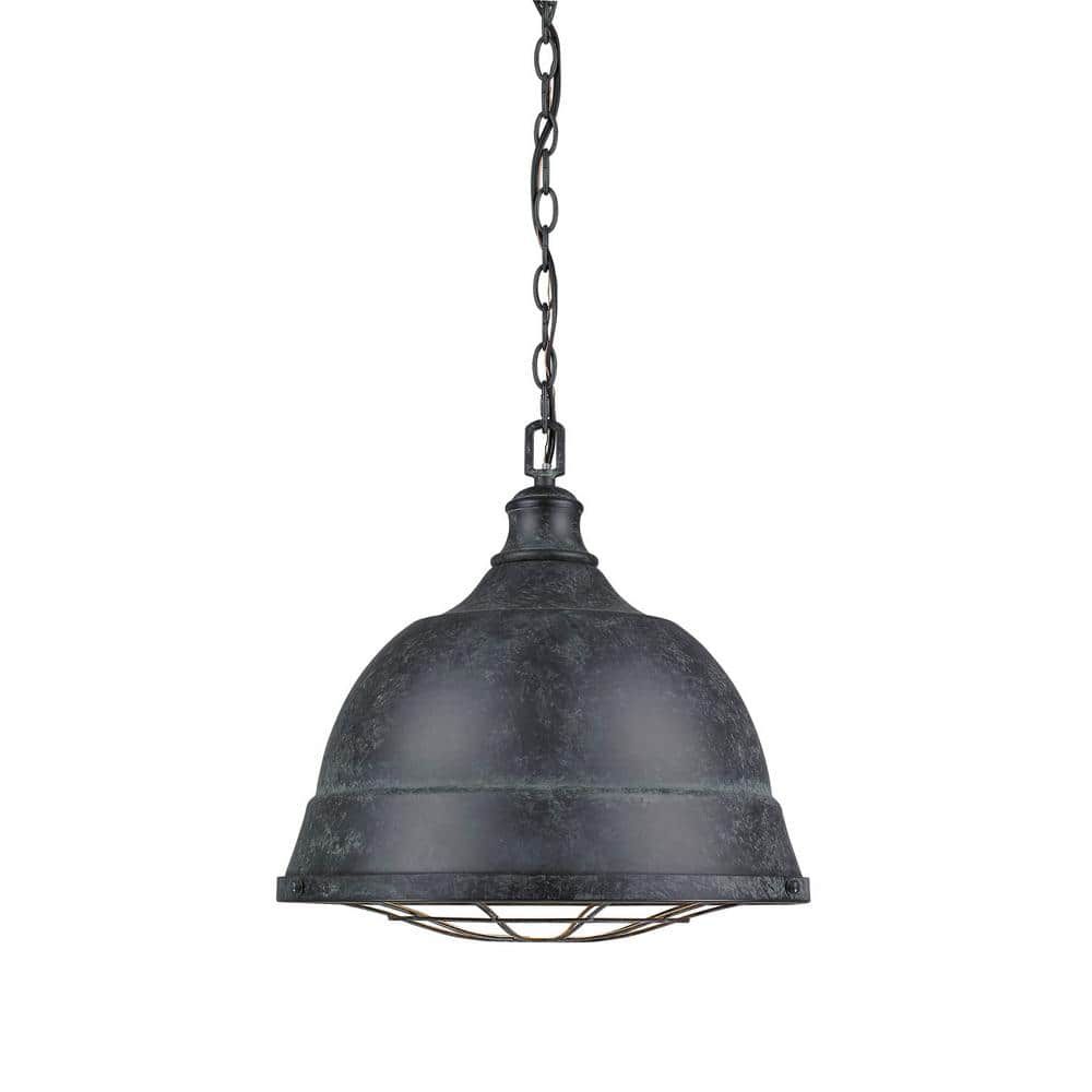 Black Patina Rustic Steel Pendant Light with Glass Shade