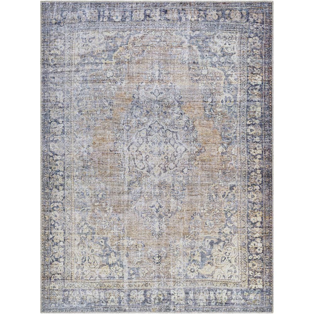 Gray and Slate Blue Polyester Reversible Washable Area Rug