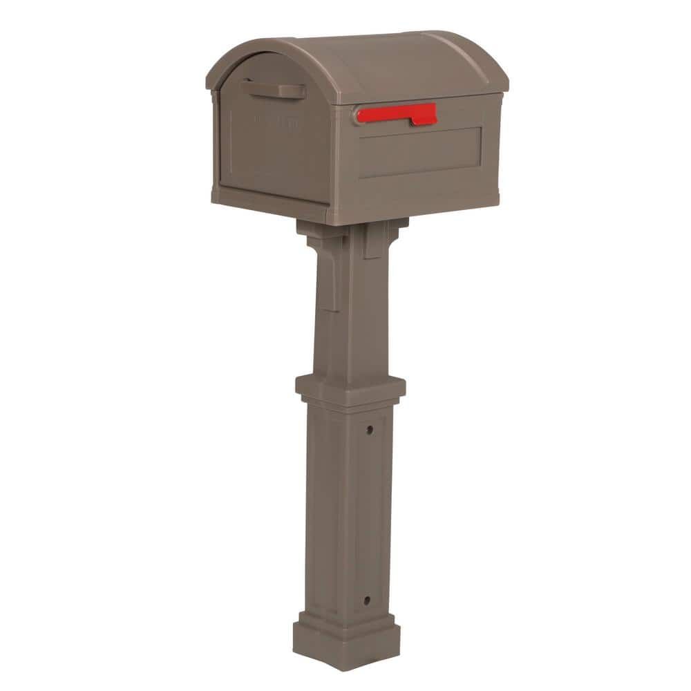 Grand Haven Extra Large Mocha Plastic Mailbox with Post