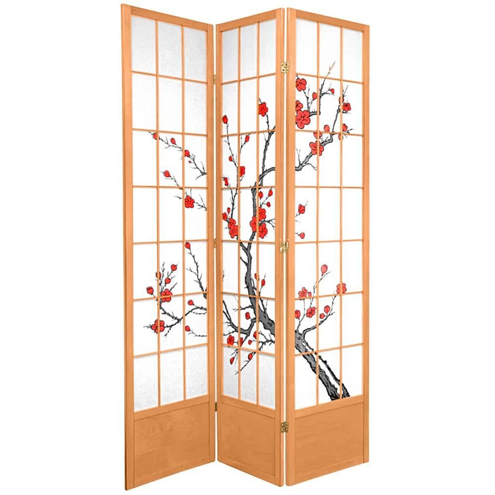 Natural Cherry Blossom Shoji 3-Panel Room Divider