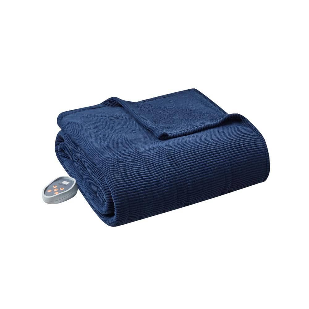 Navy Full Size Electric Micro Fleece Heated Blanket