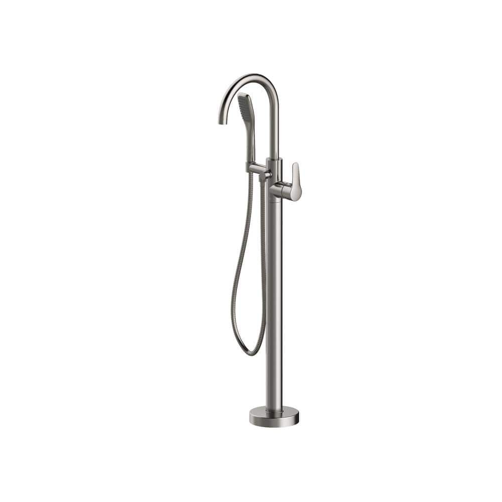 Brushed Nickel Freestanding Tub Filler with Lever Handle