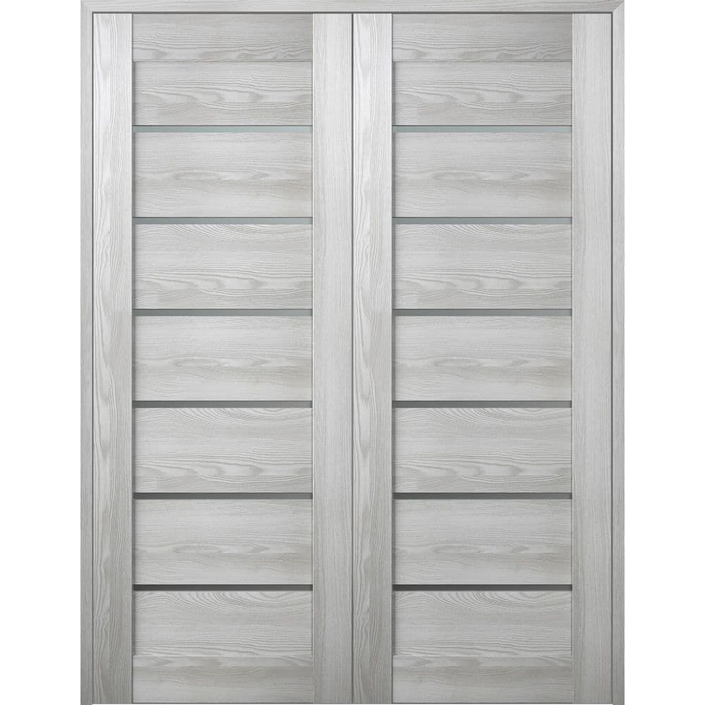 Gray Pine Composite Double Prehung French Door with Frosted Glass