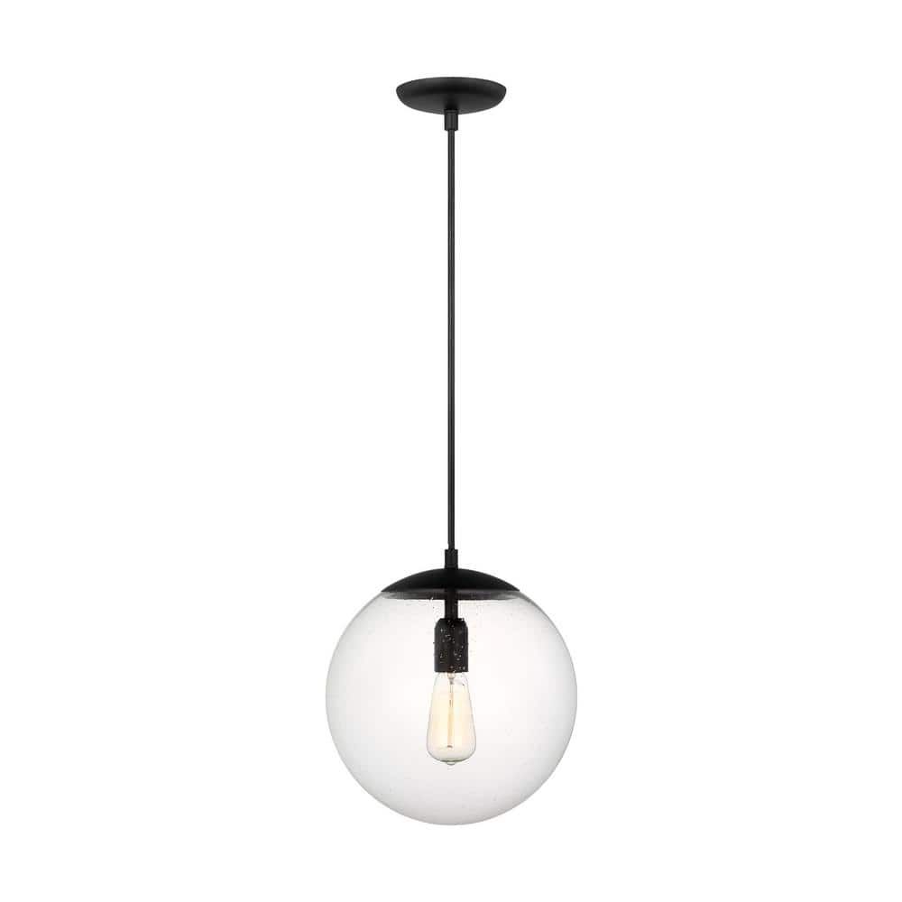 Midnight Black Globe Pendant Light with Clear Seeded Glass Shade