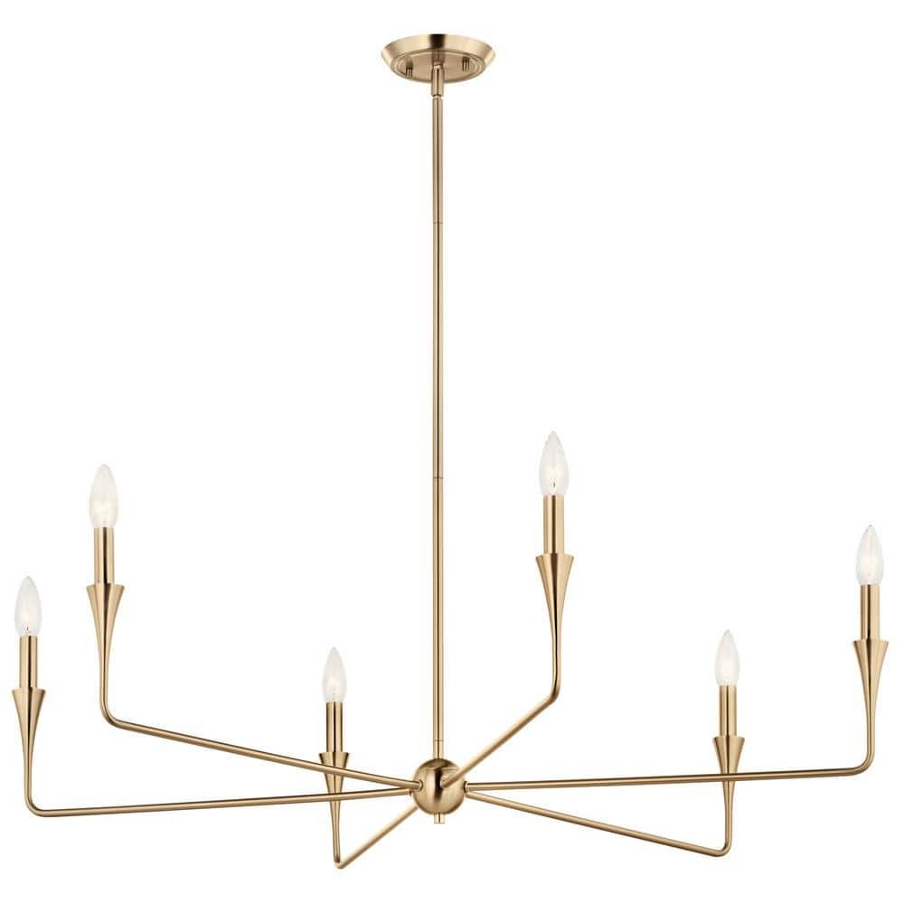 Champagne Bronze 6-Light Modern Candle Chandelier