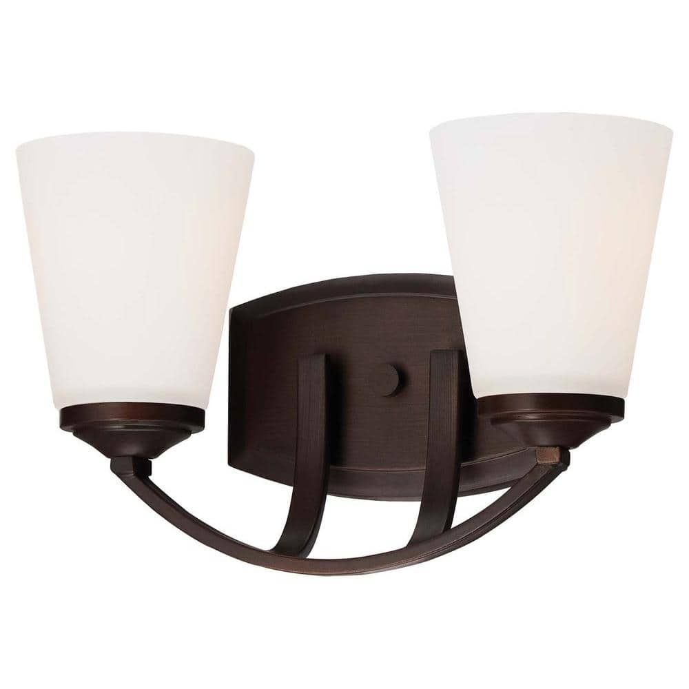 Vintage Bronze 2-Light Vanity with Etched White Glass