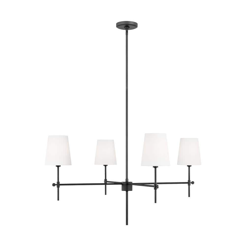 Midnight Black Steel 36" Chandelier with Linen Shades