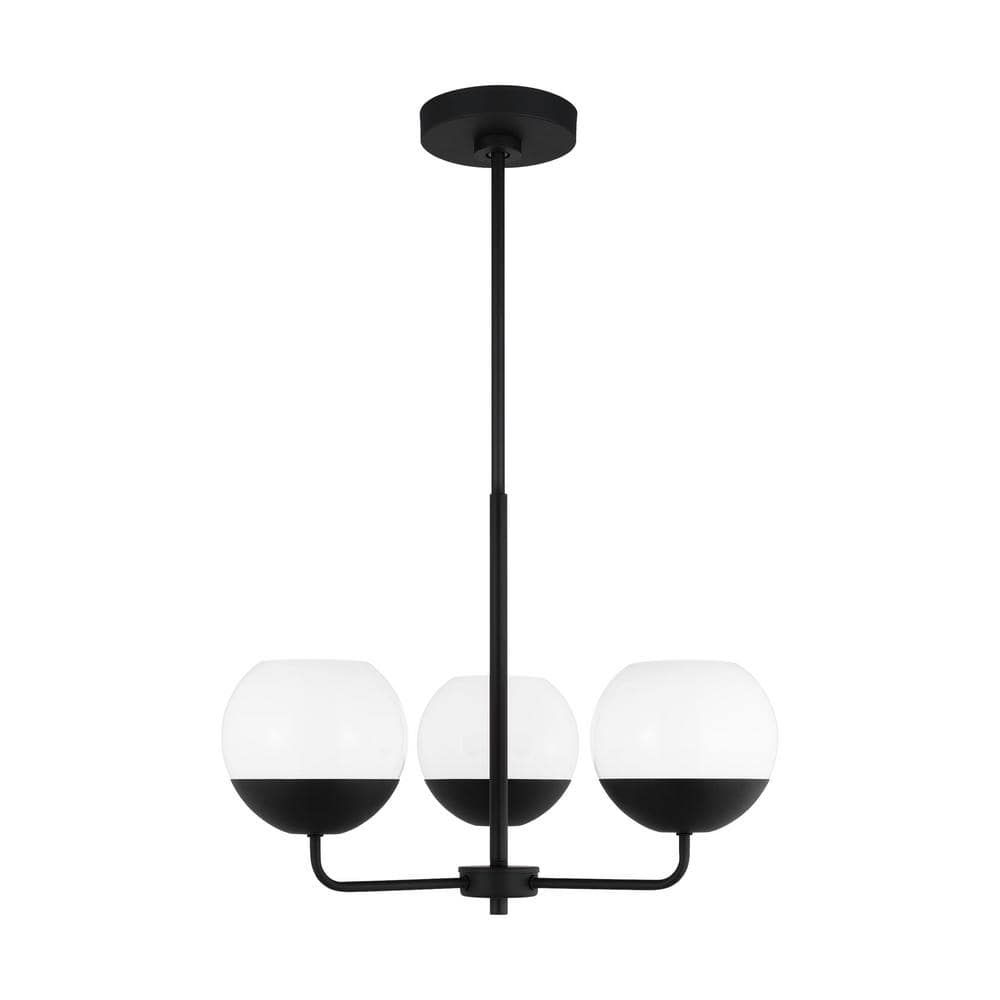 Midnight Black Steel Chandelier with Milk Glass Shades