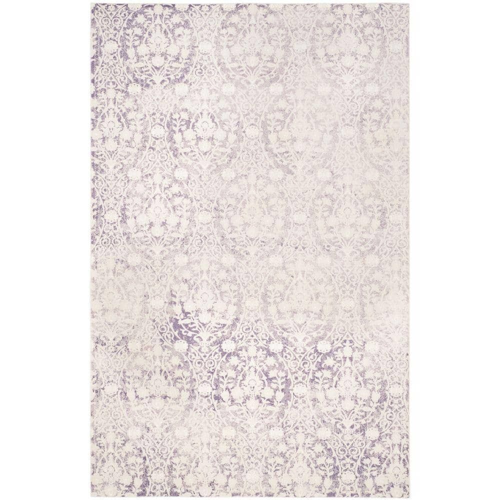 Hand-Knotted Lavender and Ivory Synthetic Rectangular Area Rug