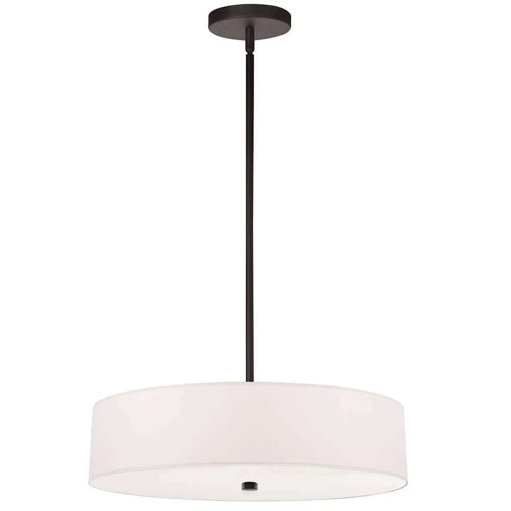 Matte Black and White Drum Pendant Light with Glass Shade