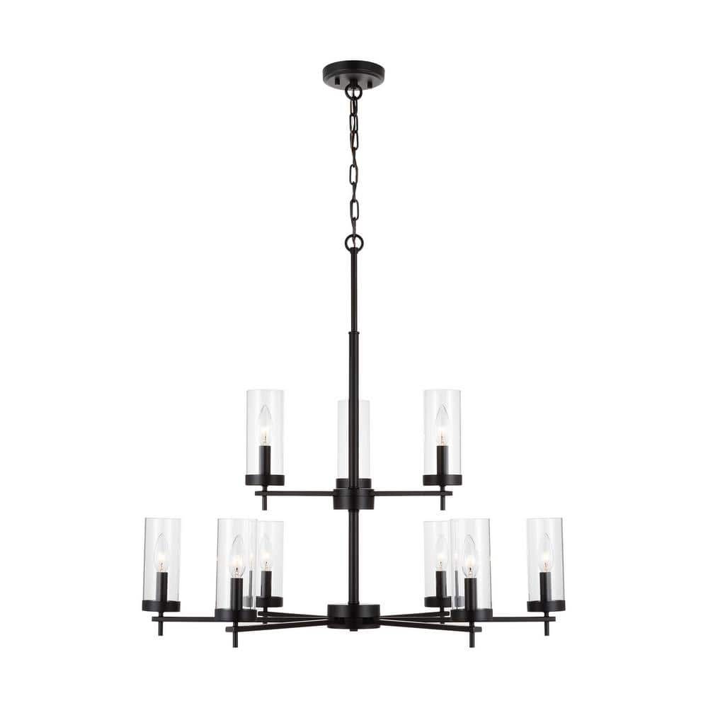 Zire Midnight Black 9-Light Incandescent Chandelier with Clear Glass Shades