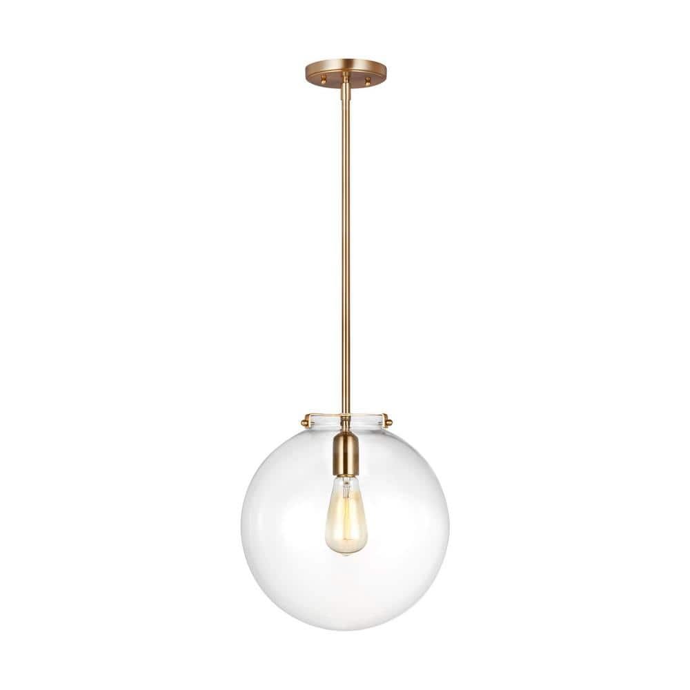 Kate 12" Clear Glass Globe Pendant in Satin Brass