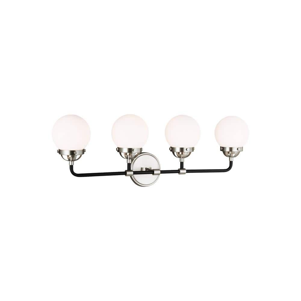 Midnight Black and Brushed Nickel 4-Light Vanity with Etched Glass