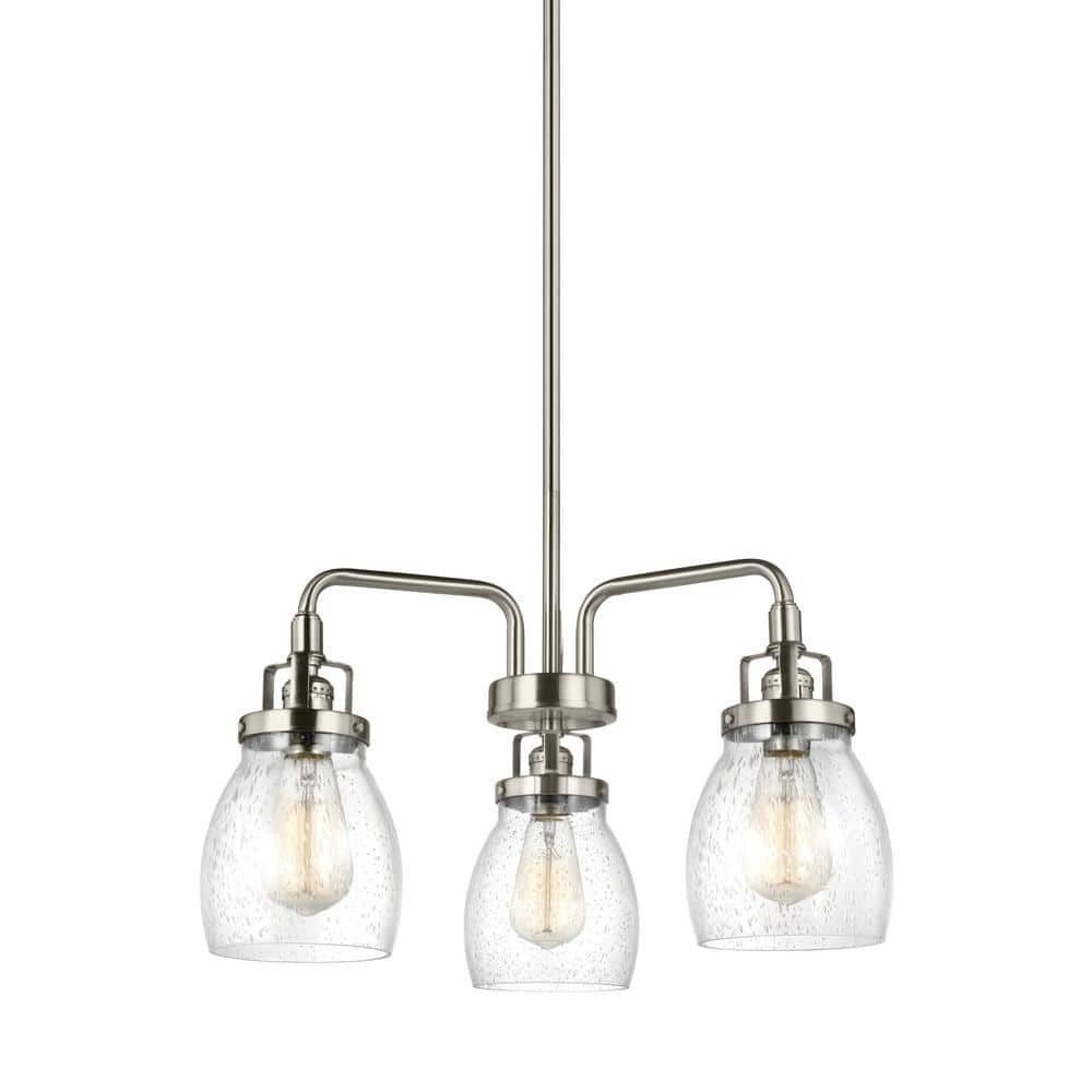 Brushed Nickel 3-Light Chandelier with Clear Seeded Glass Shades