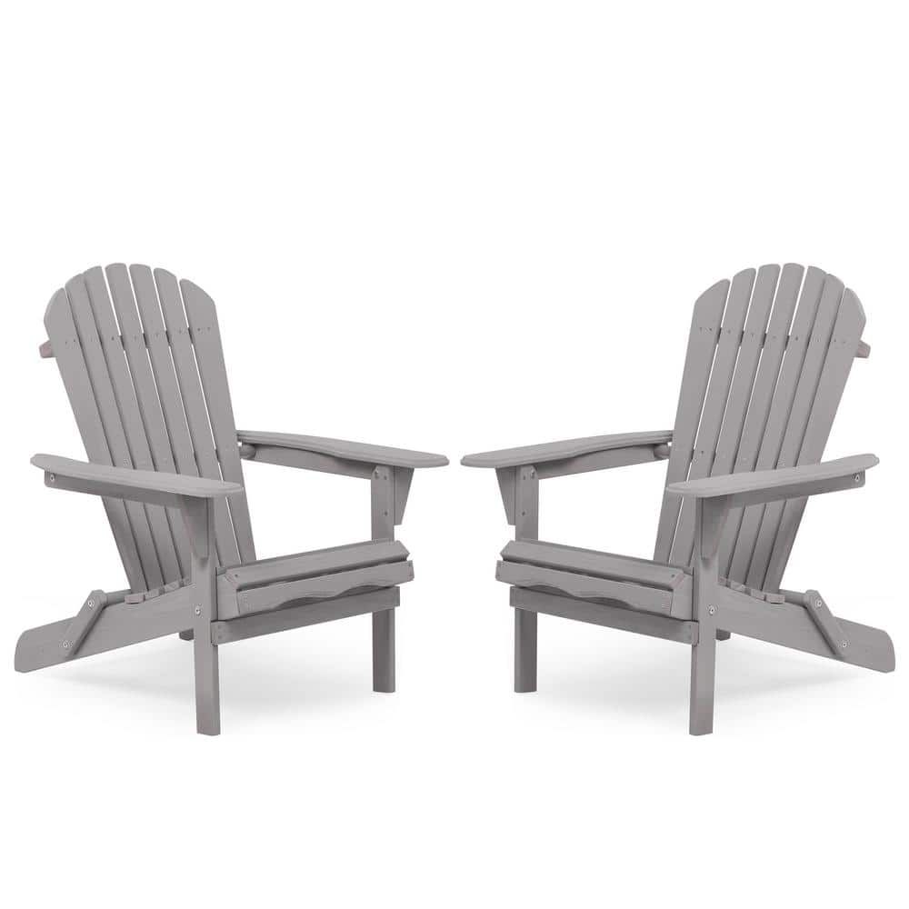 Gray Solid Wood Folding Adirondack Chair Set with Arms