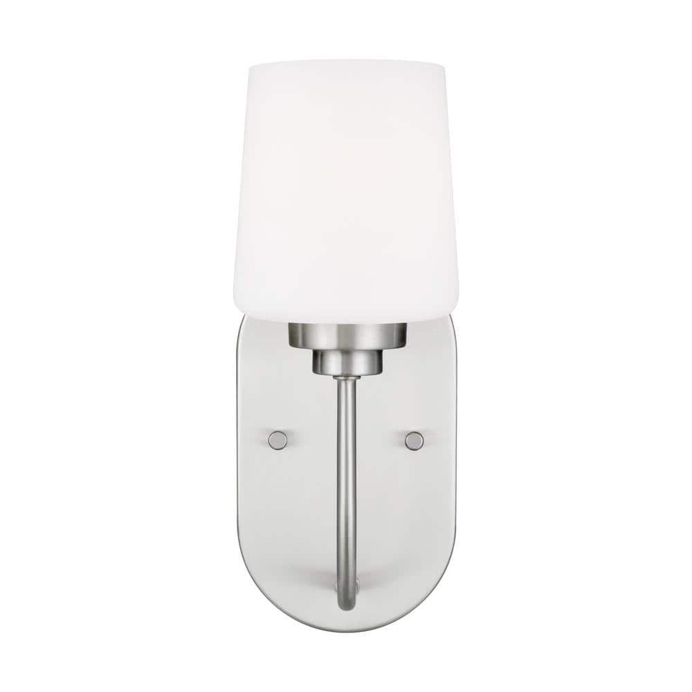 Brushed Nickel Outdoor Dimmable Wall Sconce with Etched Glass