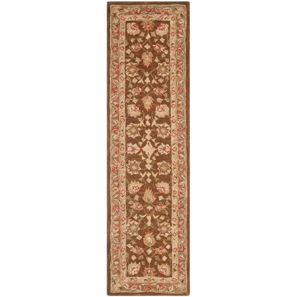 Elegant Anatolia Brown/Green Wool 27" Hand-Tufted Runner Rug