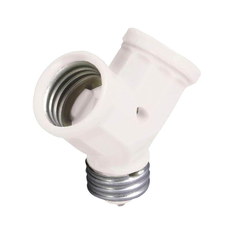 White Twin Light-Socket Adapter for Medium Base Bulbs