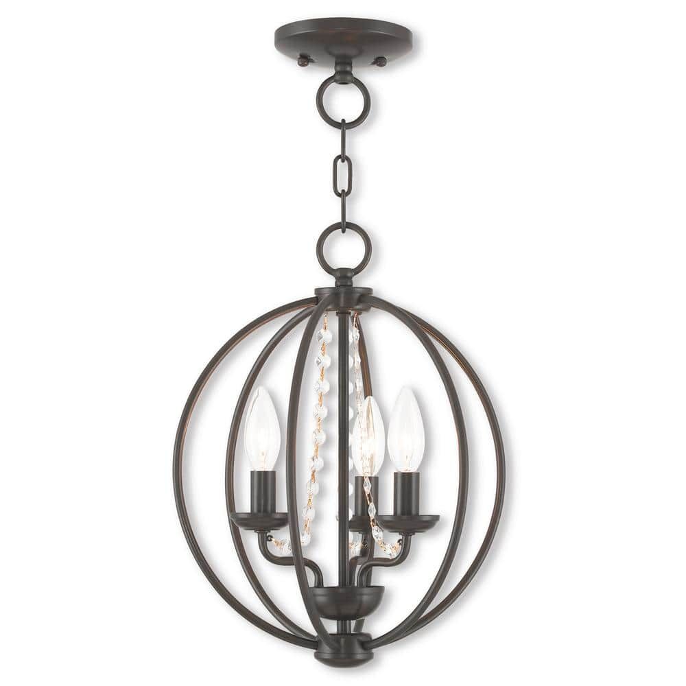 Arabella English Bronze 3-Light Mini Chandelier with Crystal Accents