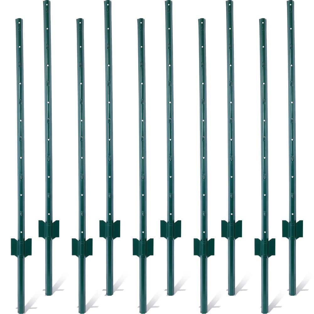 48 in. Green Heavy Duty Steel Garden Fence Posts, 10-Pack