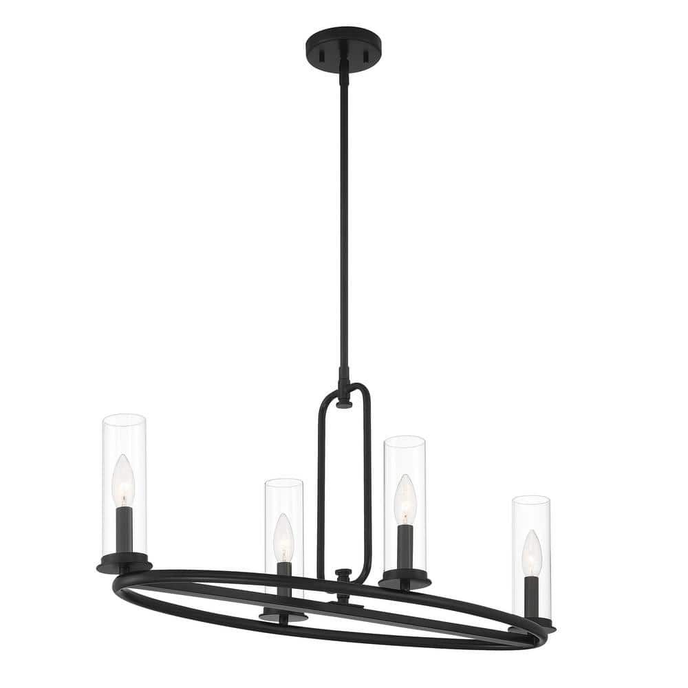 Hudson Heights Matte Black Glass 4-Light Island Chandelier