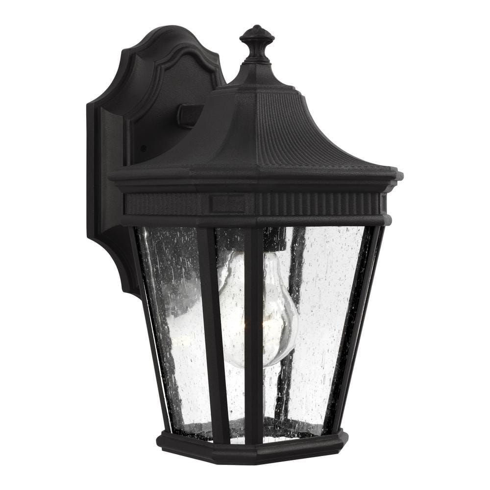 Black Aluminum Outdoor Wall Lantern with Clear Seeded Glass