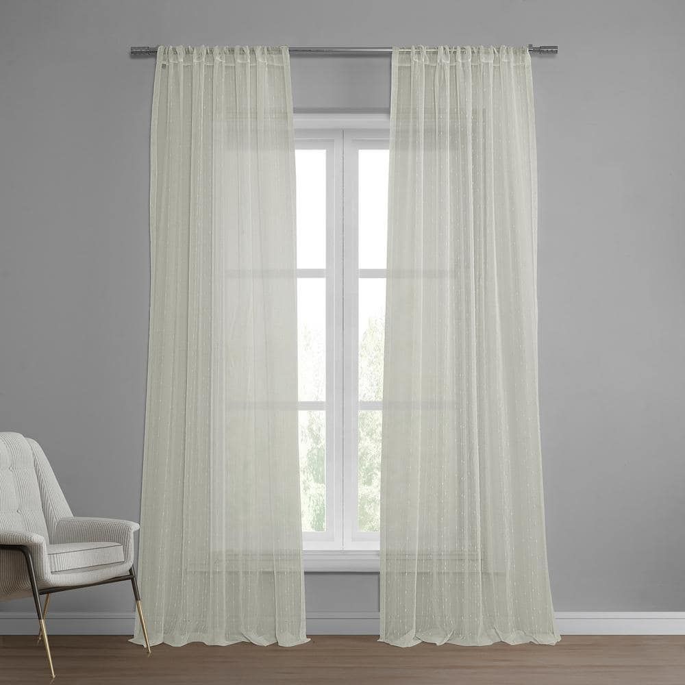 White Sheer Striped Faux Linen 108" Window Panel