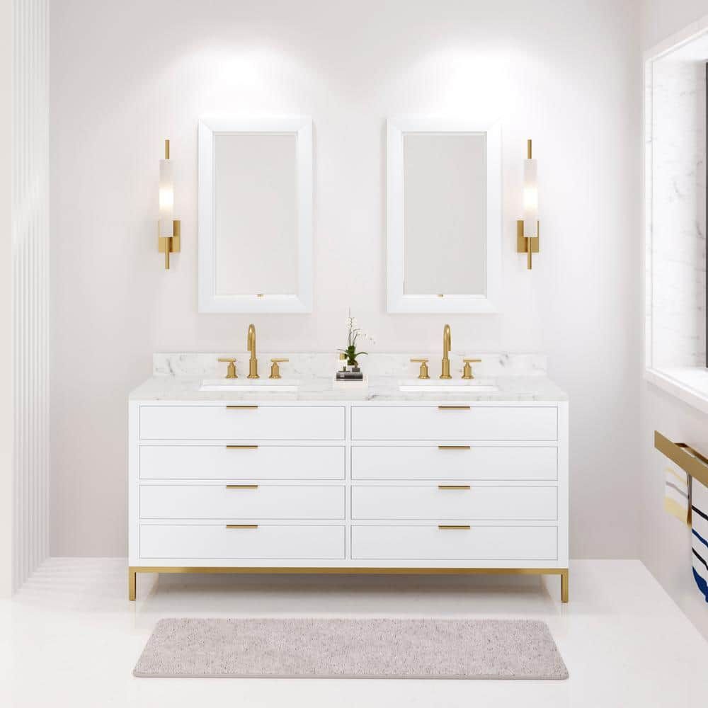 Pure White 72'' Double Sink Vanity with Carrara Marble Top