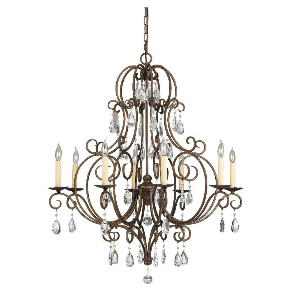 Mocha Bronze 8-Light Crystal Chandelier with Candelabra Bulbs